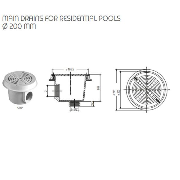 Ống thoát cho hồ bơi gia đình 200 mm